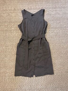 Eileen Fisher Gray Linen Belted Dress